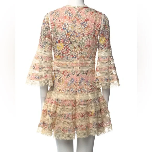 Zimmerman A Line Dress w Crochet Mesh Detailing and Beige w pink & purple Sz 6 - Picture 4 of 11